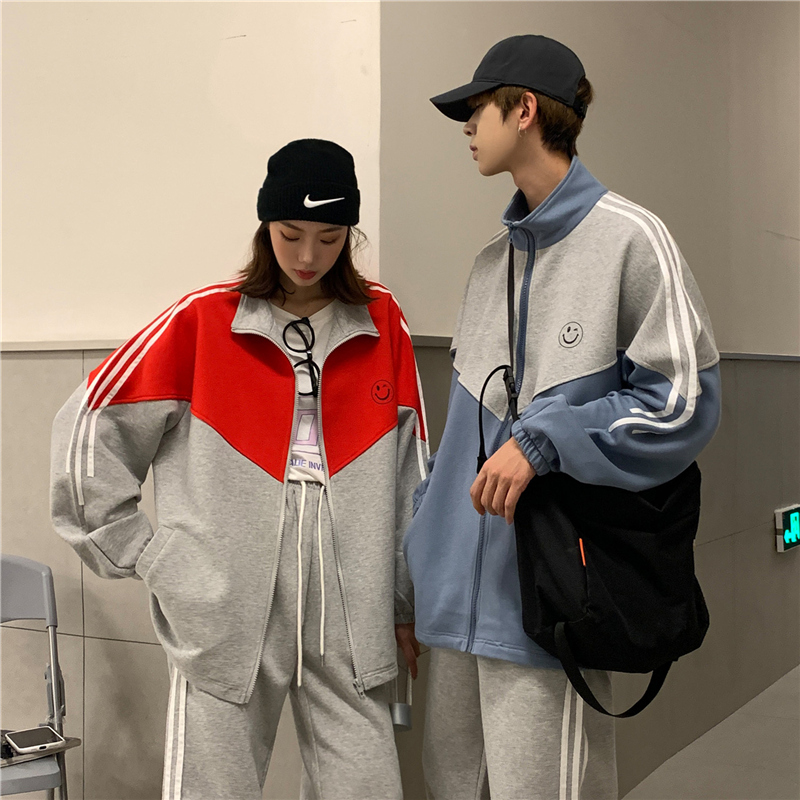 秋冬情侣装卫衣搭配套装韩版ins时尚运动搭配三杠外套男定制班服