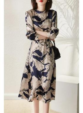 过而歌2025春夏新款女法式复古气质老花高级感垂坠感名媛连衣裙