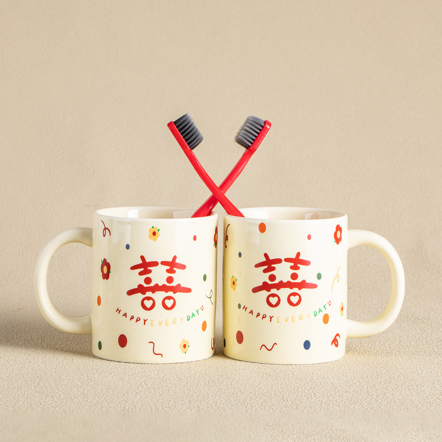 结婚礼陶瓷一对洗漱杯套装