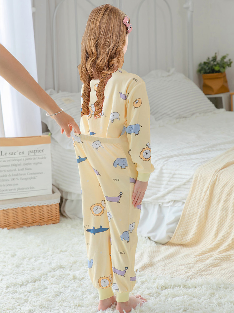 CHILDRENS ONE-PIECE PAJAMAS SPRING AND AUTUMN COTTON ANTI-KICK CHILDREN CHILDREN GIRLS BABY ANTI-COLD PAJAMAS 2022 NEW
