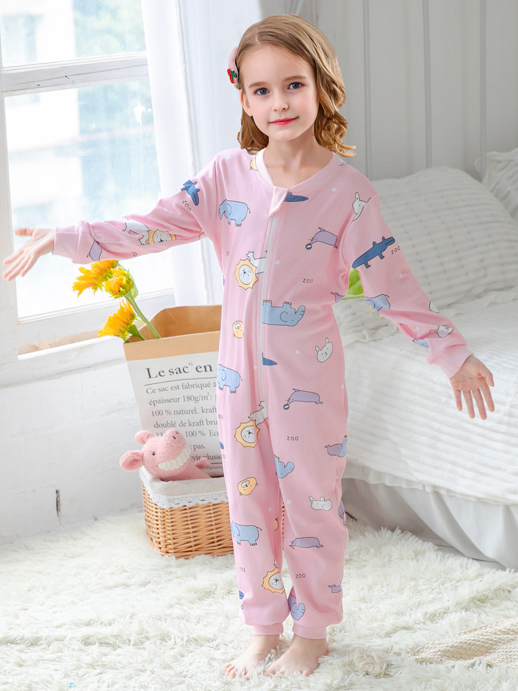 CHILDRENS ONE-PIECE PAJAMAS SPRING AND AUTUMN COTTON ANTI-KICK CHILDREN CHILDREN GIRLS BABY ANTI-COLD PAJAMAS 2022 NEW