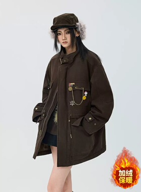 拓谷美拉德派克服加绒加厚冬季夹克棉服收腰工装棉衣外套D53008