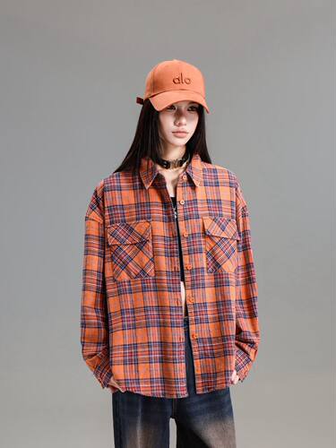 拓谷潮牌设计感格子衬衫女秋季新上衣外套宽松百搭长袖衬衣Q62007