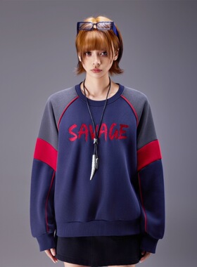 拓谷潮牌拼色加绒卫衣女秋冬款2025新款刺绣字母宽松上衣女D52503