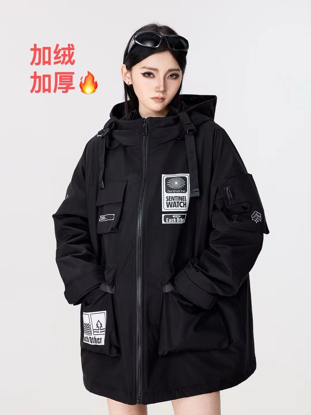 拓谷潮牌加绒派克服外套女冬季加厚保暖情侣工装夹克棉服D52966,女装/女士精品,棉衣/棉服,淘宝优惠券,粉丝福利购,淘宝优惠卷