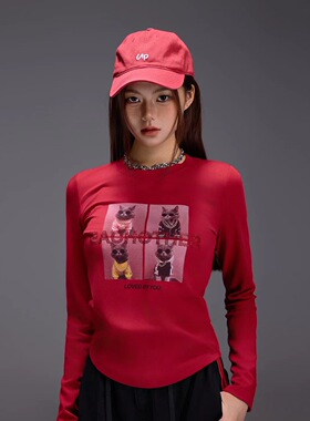 拓谷潮牌动物烫钻印花长袖t恤秋冬新款百搭圆领修身打底衫Q52032