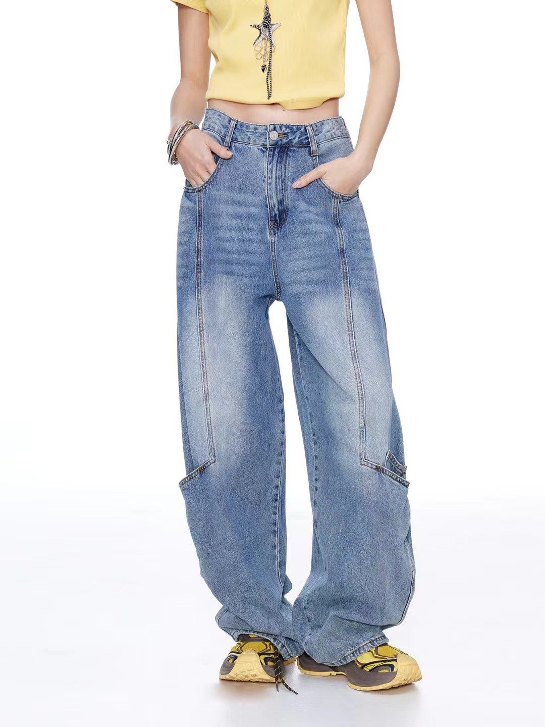 拓谷潮牌弯刀牛仔裤女春新款美式设计感休闲长裤宽松阔腿裤C60259,女装/女士精品,牛仔裤,淘宝优惠券,粉丝福利购,淘宝优惠卷