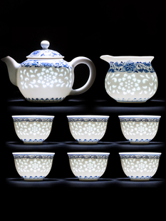 瓷都窑火景德镇青花玲珑功夫茶具 手绘陶瓷茶壶茶杯小套装办公室