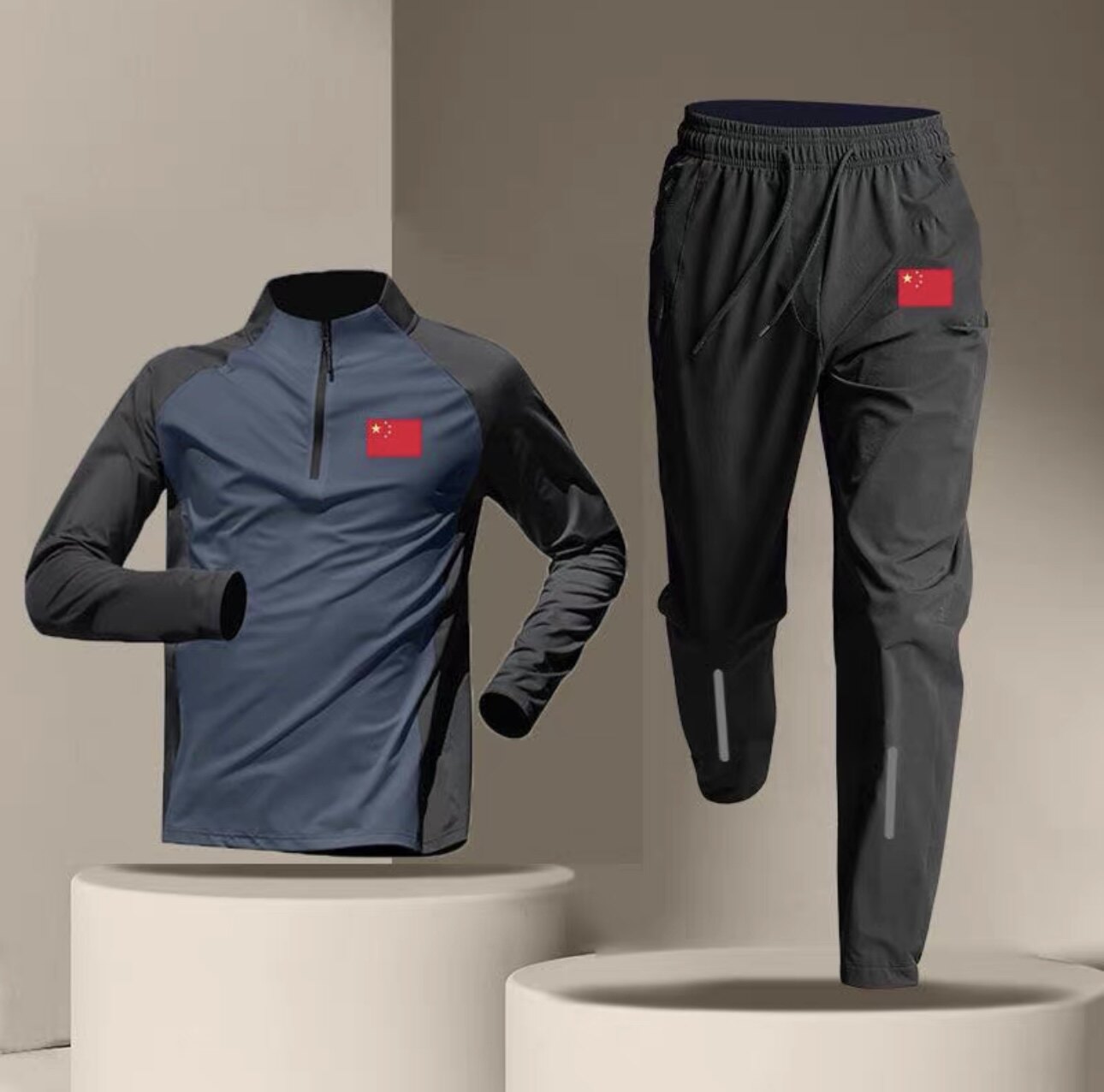 SU BINGTIAN HAS THE SAME SPORTS STUDENT TRACK AND FIELD TRAINING CLOTHES QUICK-DRYING SPORTS SUITS RUNNING FITNESS HALF-ZIP TOPS AND TROUSERS