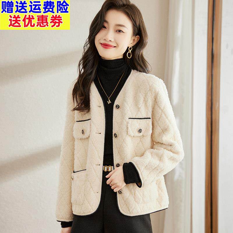 妈妈皮草外套冬装新款小香风羊剪绒中老年女装秋冬季皮毛一体大衣