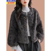 爆款 短款 小香风高级灰皮毛一体2025新款 水貂绒毛毛海宁皮草外套女