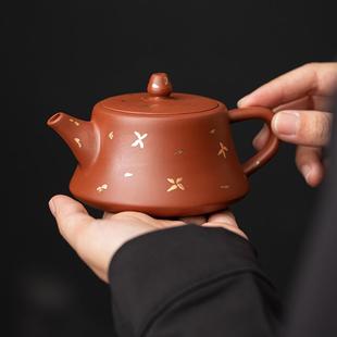 紫砂壶半手工洒金焗钉朱泥大红袍球孔柱础壶家用功夫泡茶小品单壶