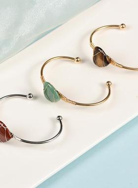 饰品配饰轻奢金银色爱心手镯绿萤石粉晶虎眼手工编织手环水晶