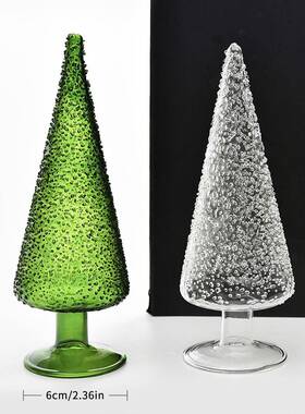 创意绿色玻璃圣诞树圣诞节桌面圣诞节日装饰摆件圣诞雪松工艺品