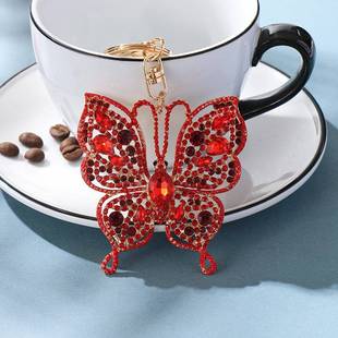 厂家直供欧美彩色镶钻钥匙扣挂件蝴蝶创意款钥匙链跨境小礼品