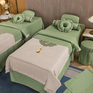 美容床罩四件套纯棉美容院洗头床按摩推拿泰理疗绣花轻奢绣花