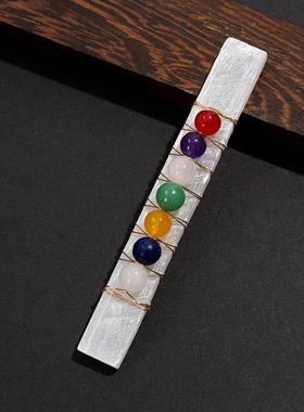 跨境天然水晶原石七色爱心石膏棒桃心绕线能量棒矿石标本摆件