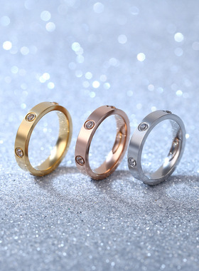 六钻一字钛钢男女戒指 气质镶钻不锈钢指环饰品定制