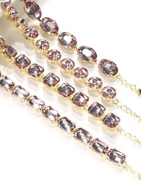 跨境新品潮流多层项链女小众可叠戴水钻方块颈链简约时尚百搭饰品