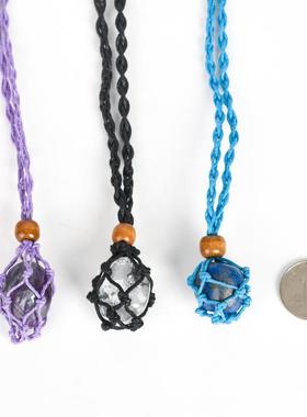 天然网兜水晶吊坠绕丝欧美粉白跨境不规则石头项链配饰