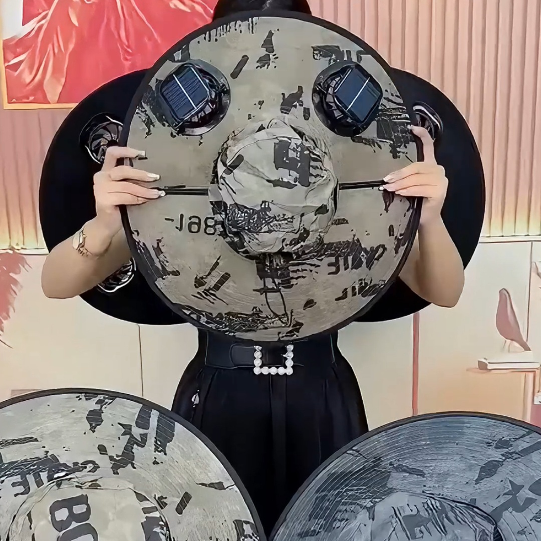 新款太阳能风扇帽子男款大风力充电扇防晒空调帽大帽檐户外渔夫帽