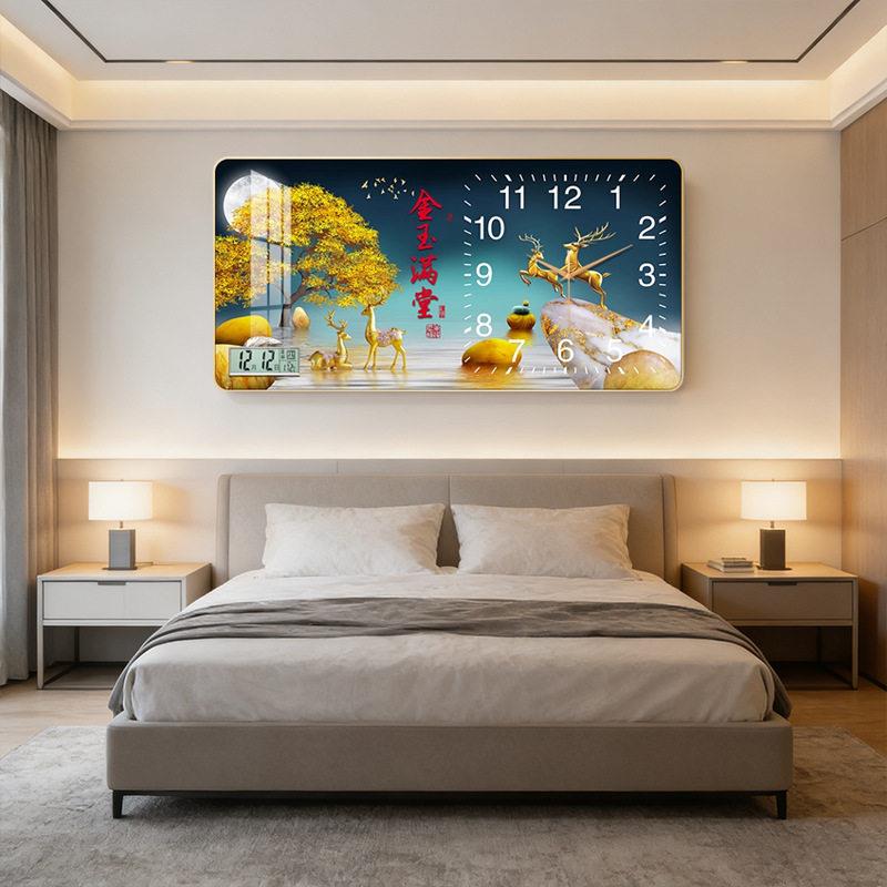 新款免打孔带日历温度石英时钟创意客厅餐厅卧室挂钟装饰画钟表