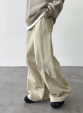 BasicMatch浅卡其色宽松结构休闲阔腿长裤