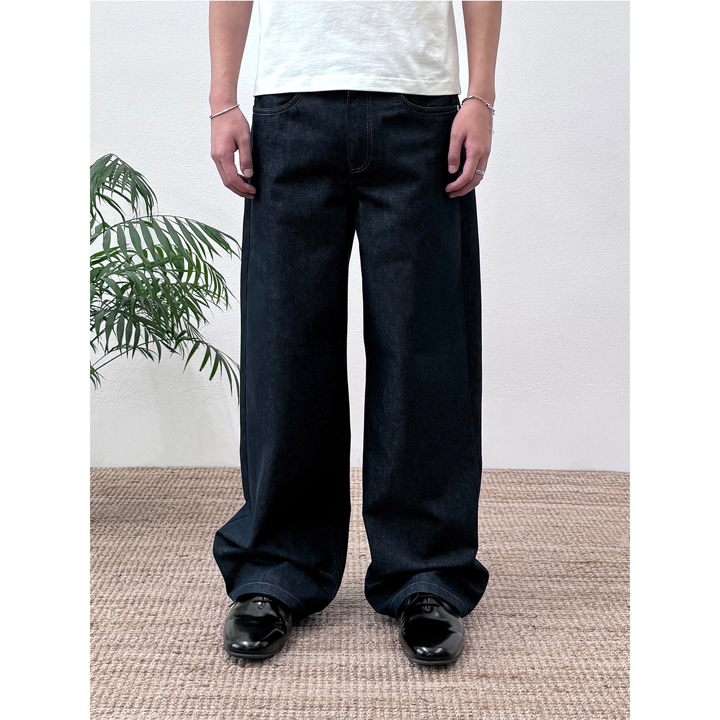 BasicMatch原牛宽松直筒牛仔长裤
