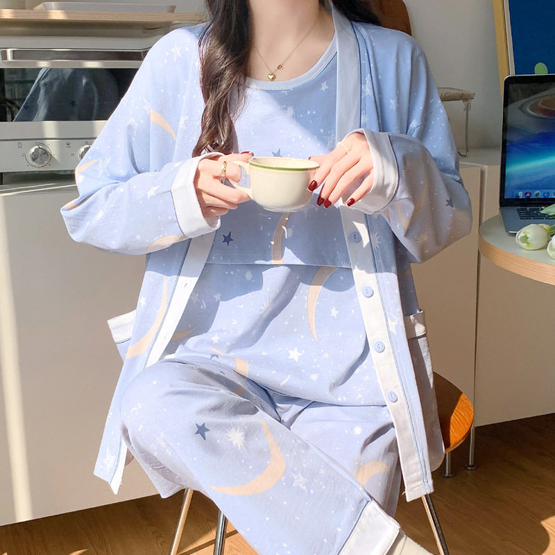 法国entle motto带可拆胸垫仿棉三件套月子服春秋夏季产后产妇
