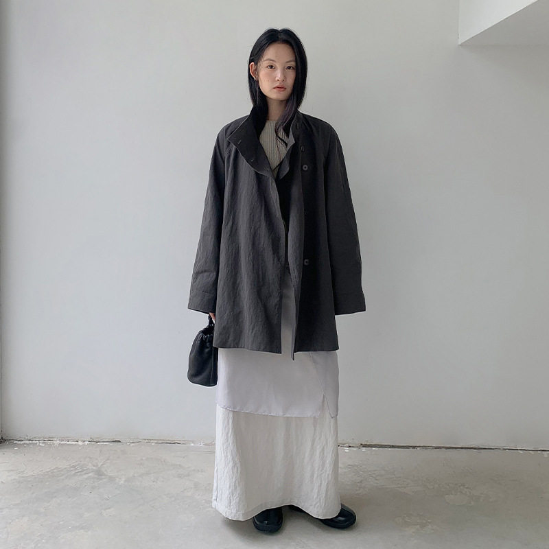 法国gentle motto 休闲都市利落风衣女秋季新款立领廓形系腰带