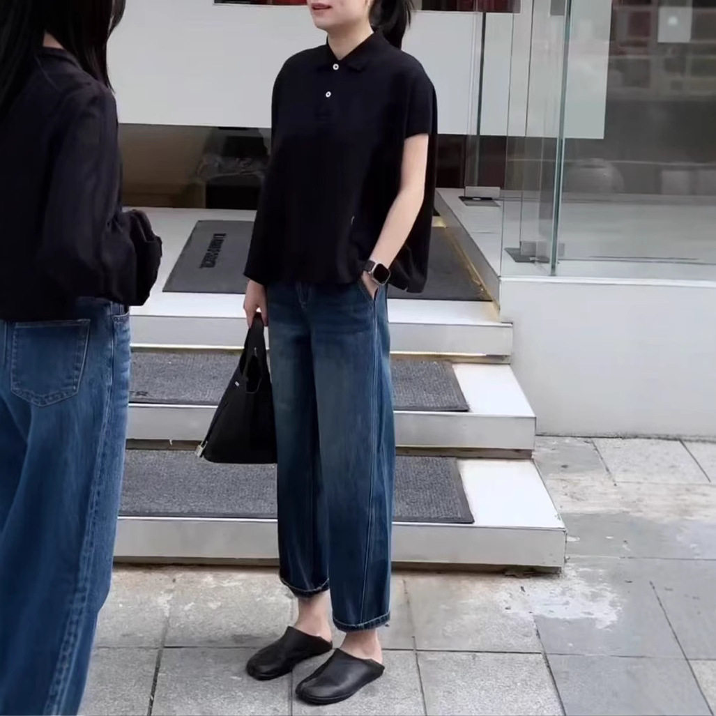 法国george melis夏季新款短袖t恤polo衫宽松牛仔裤时尚女