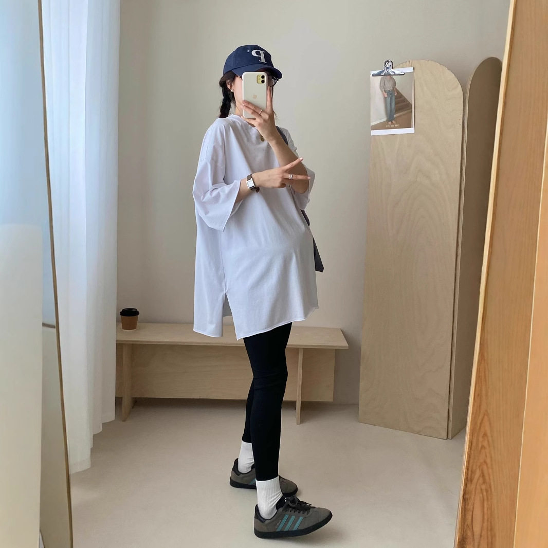 日本微风系列日常简约休闲孕妇大版舒适t恤夏季宽松不显肚色孕妇
