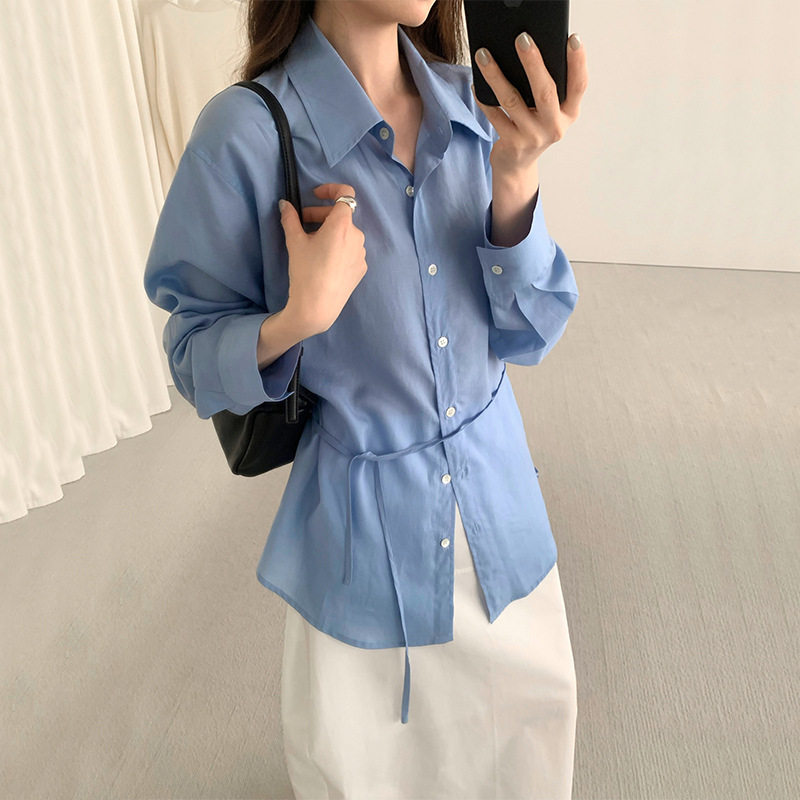 法国gentle motto 莱赛尔轻薄舒适通勤衬衫女夏季新款前长后短