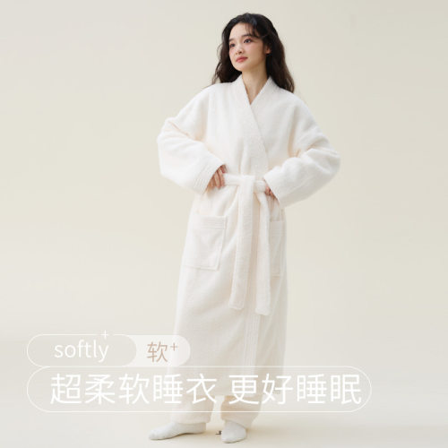 法国entle motto秋冬季新款珊瑚绒加厚美丽绒男女睡袍加长浴袍