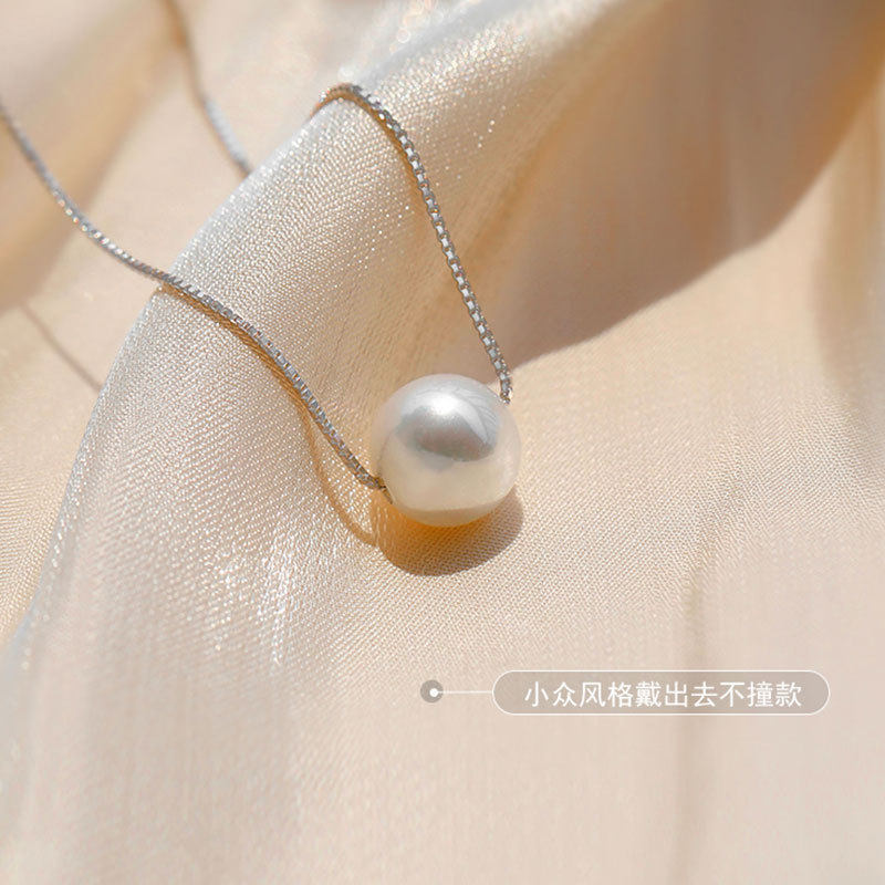 法国entle motto925银项链女款单颗母贝珠珍珠吊坠配饰甜美短款