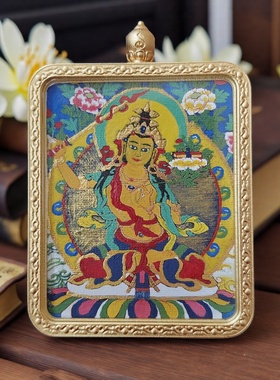全手绘文殊菩萨唐卡吊坠男女款