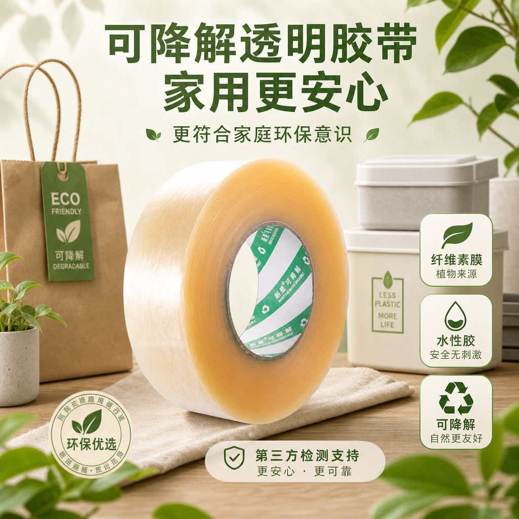 新星可降解高透明胶布家用包装封箱封口打包塑料胶条防静电快递绿色交代纤维素膜加宽高粘大号单面胶带纸环保