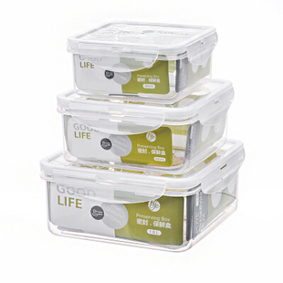 普业 塑料保鲜盒套装1600ML+800ML+600ML 微波炉便当饭盒 冰箱收