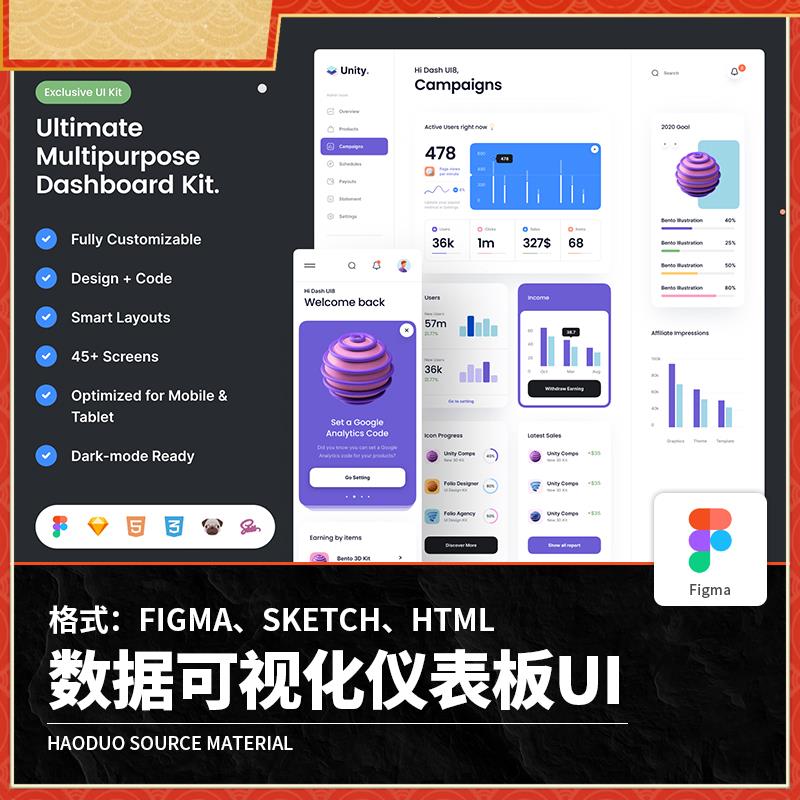 数据可视化仪表板后台网页app信息图表figma sketch设计ui素材