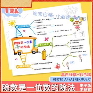 除数是一位数的除法思维导图手抄报电子版三年级数学小报线 线稿