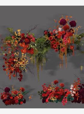 H111 红绿色婚礼花艺素材psd源文件红色婚礼泰式婚礼红黄婚礼效果