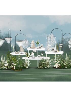 71白绿色户外甜品台区架子贝壳路引灯婚礼手绘效果图素材psd源文