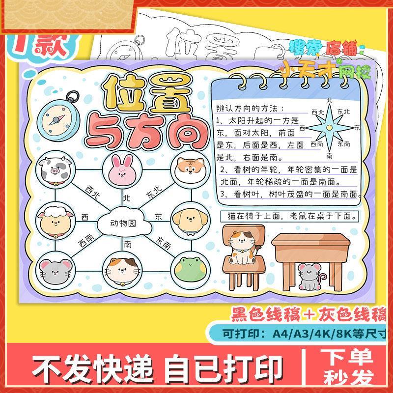 位置与方向手抄报模板数学三年级下册一单元思维导图可打印e377