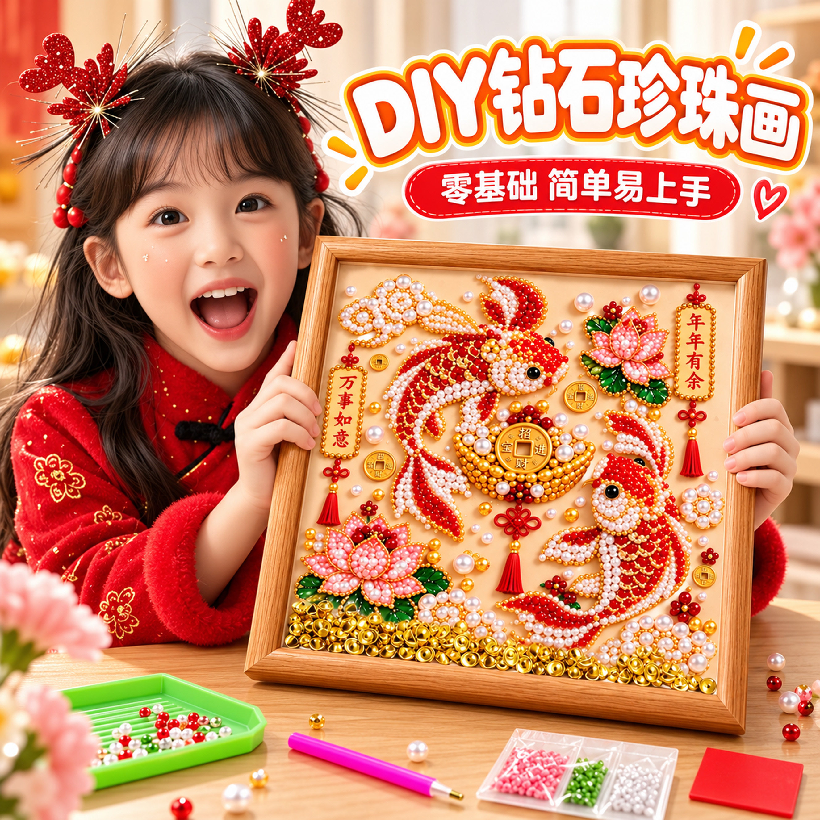 财神珍珠画diy手工粘贴材料包全套钻石画2026新款创意摆件装饰画