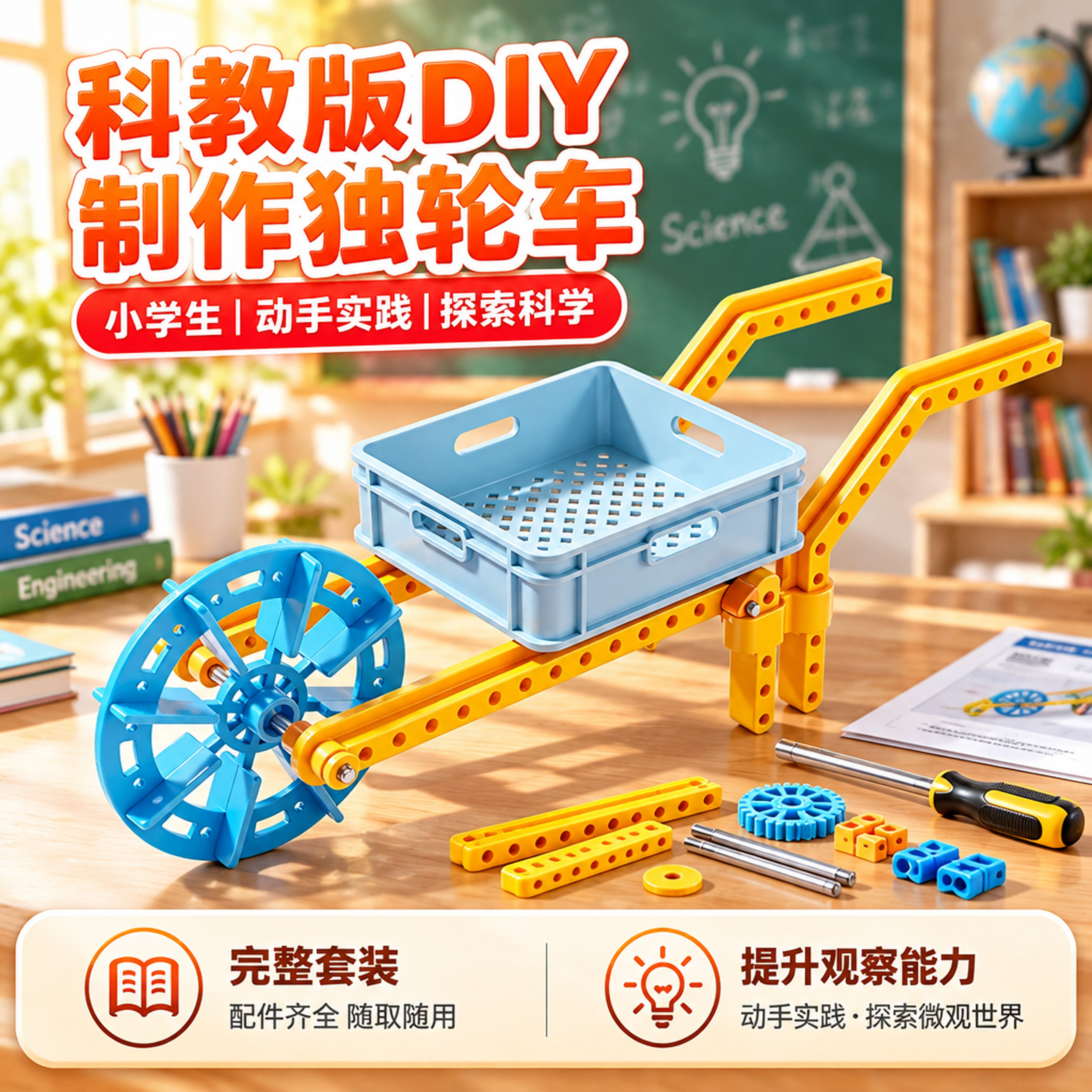 diy自制独轮车科教版五年级上册小学生手工材料包科学小实验套装儿