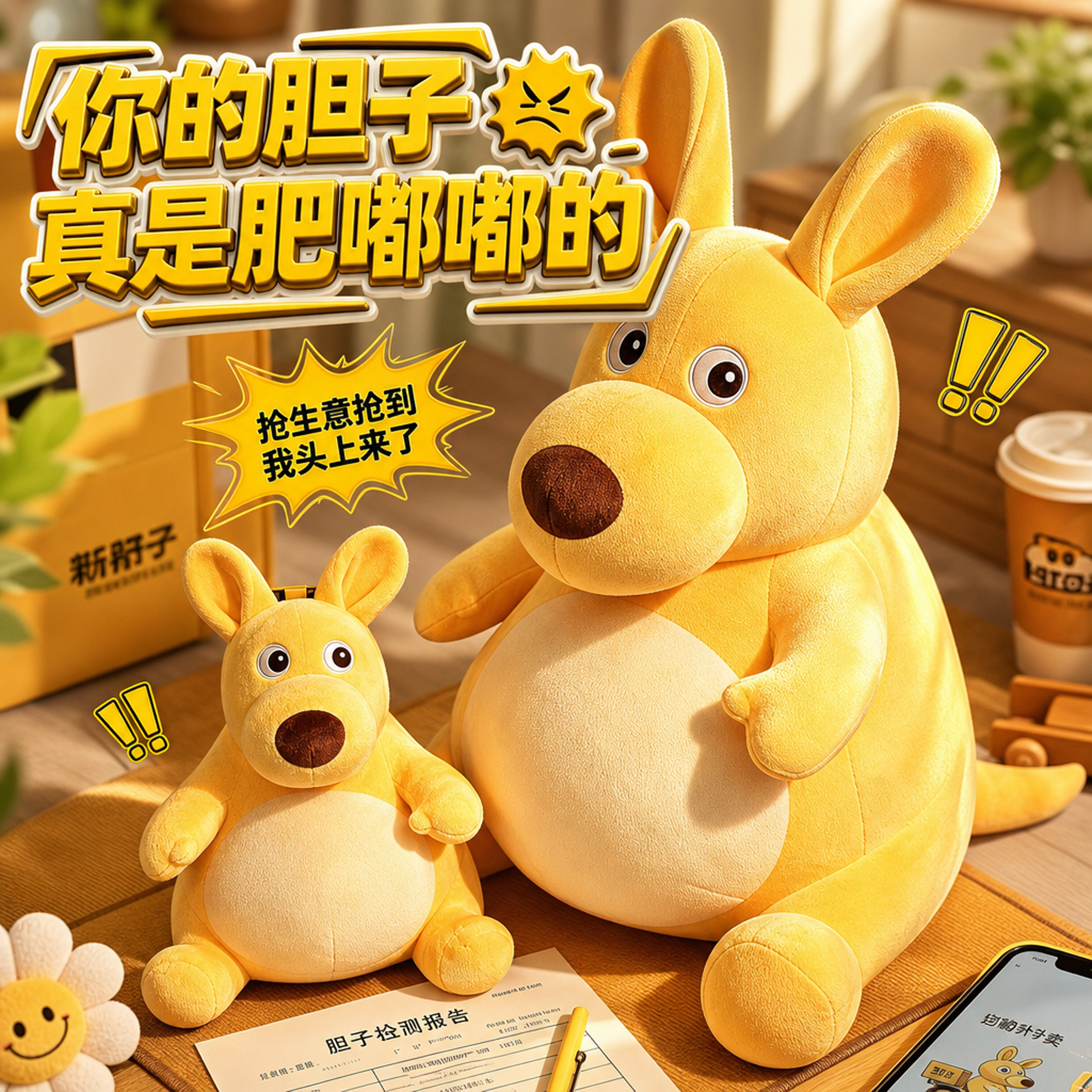 美团袋鼠玩偶公仔你的胆子真是肥嘟嘟的发声挂件抽象外卖抱枕娃娃图片