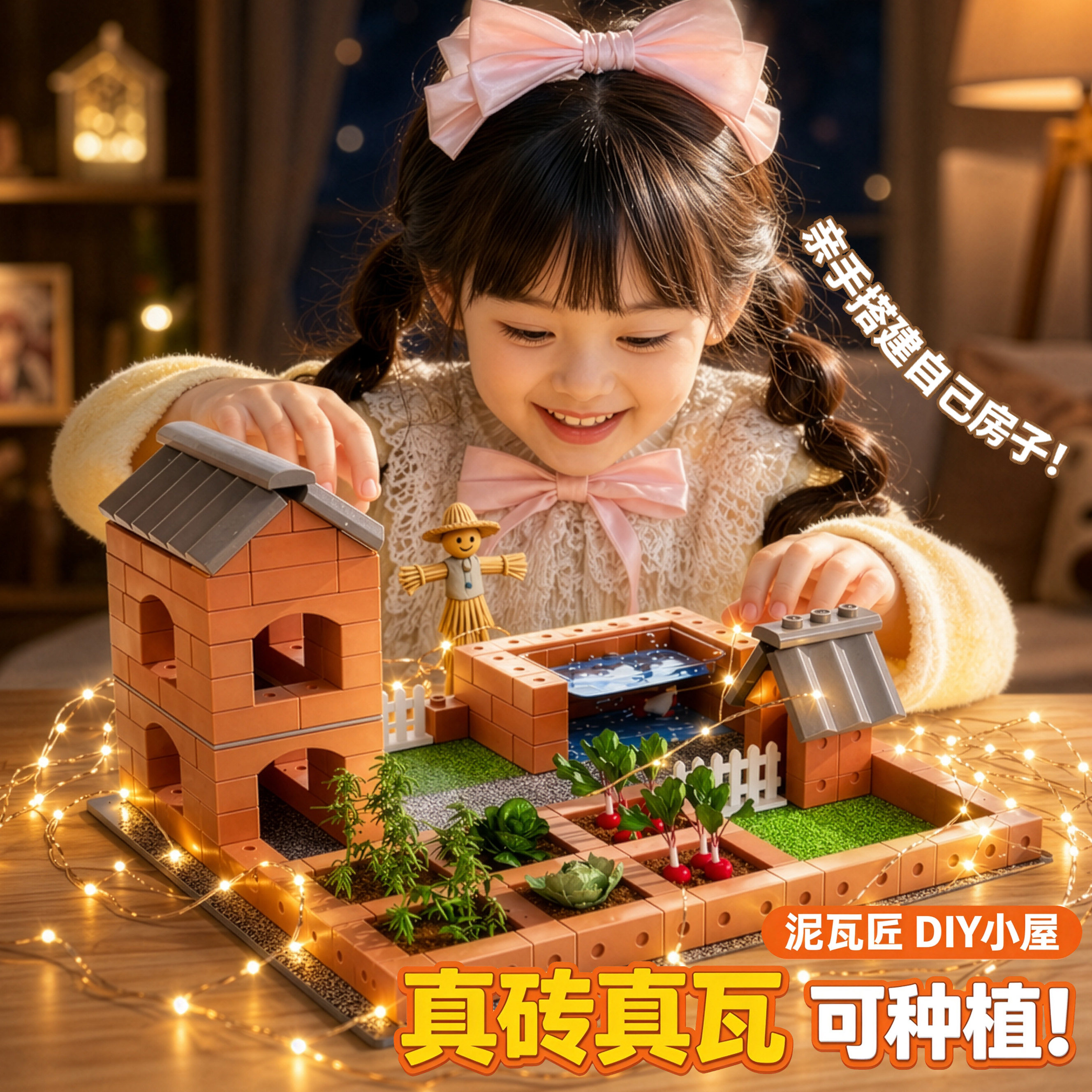 六一儿童节礼物diy手工拼装小屋瓦泥匠微缩场景建筑模型真砖真瓦8