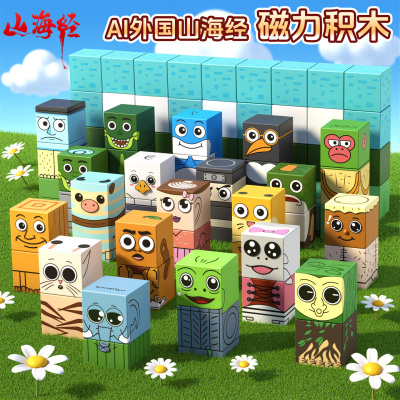 外国ai山海经磁力方块积木全套