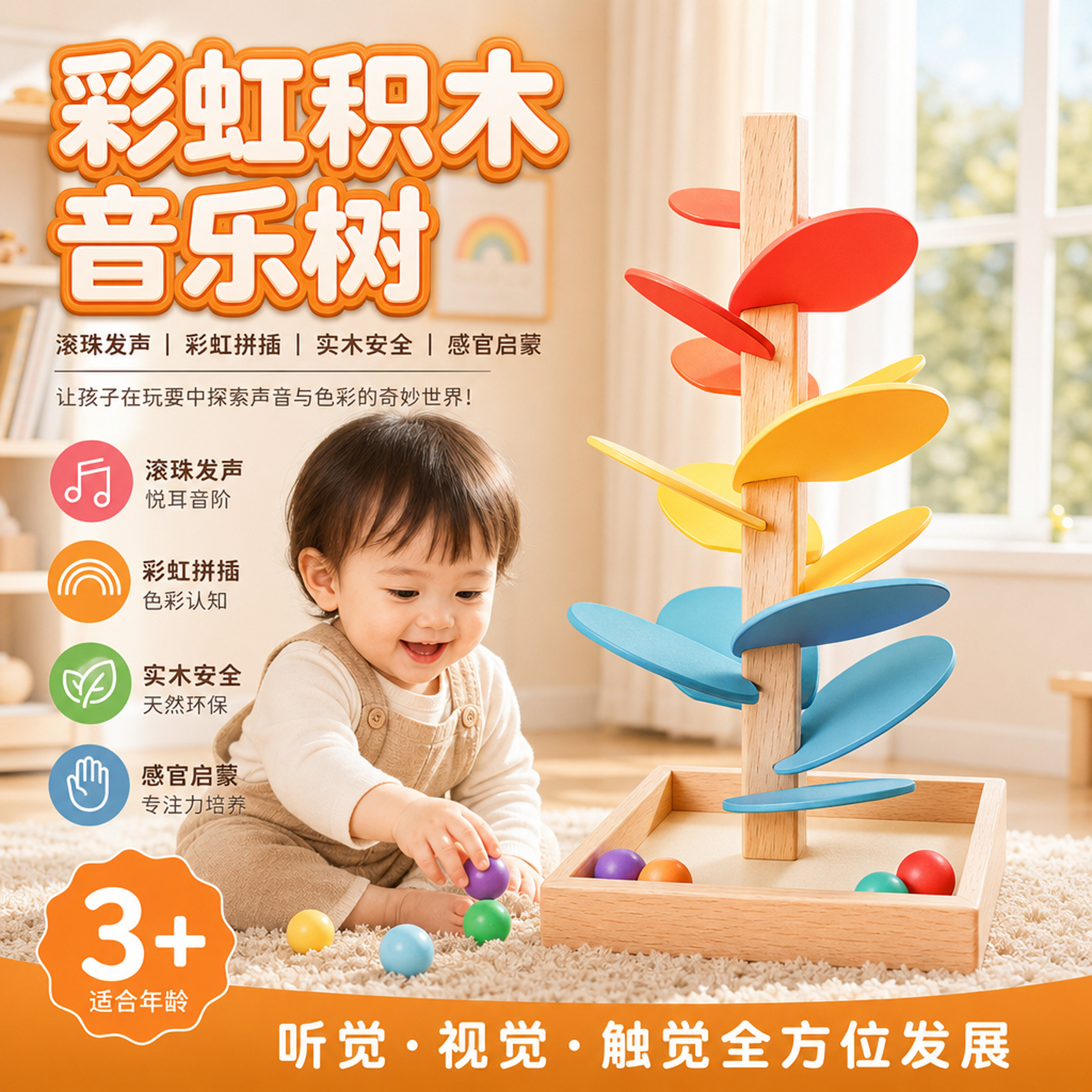 蒙氏早教彩虹音乐树轨道积木图片