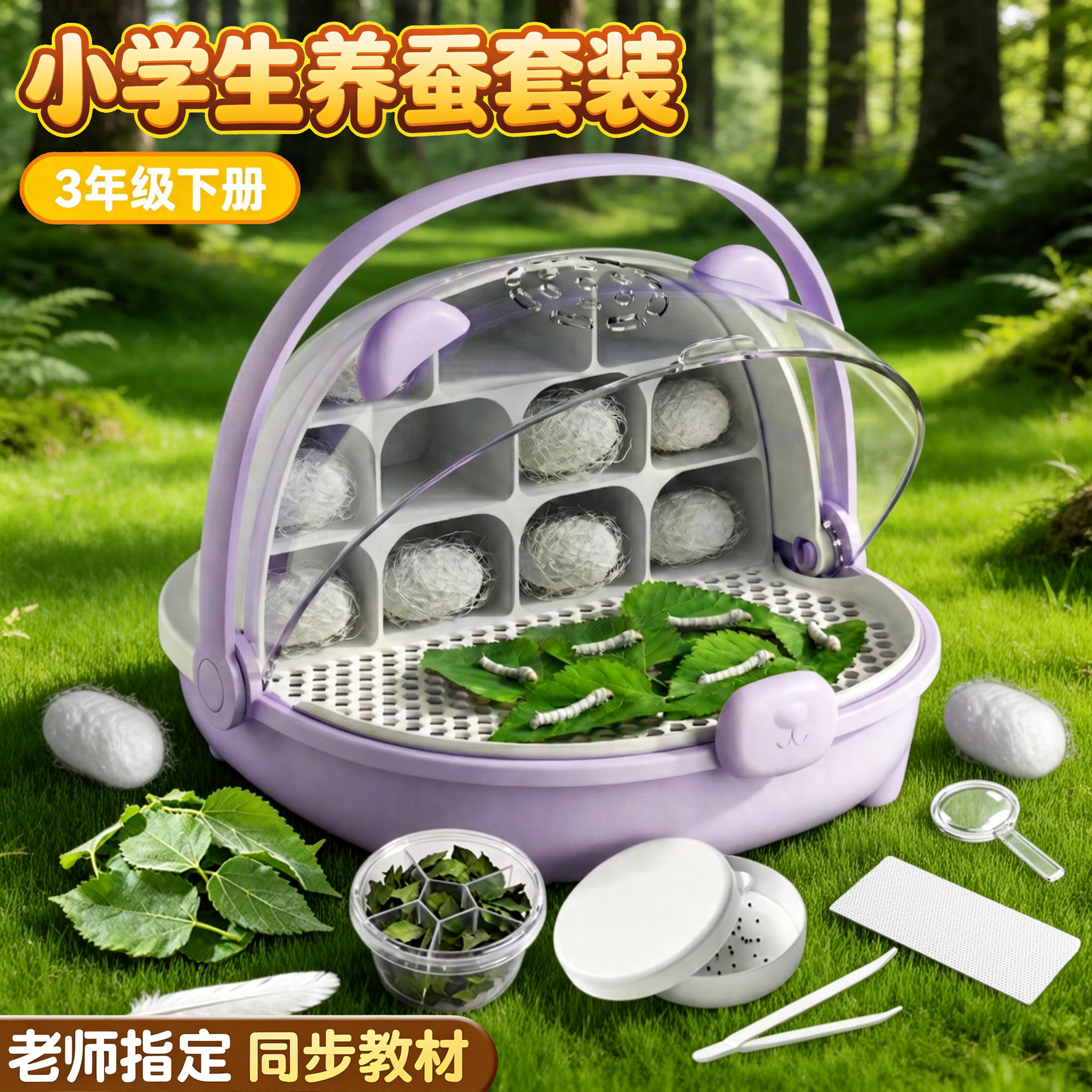 天然彩色蚕宝宝学生养蚕套装三年级儿童产卵蚕宝宝饲养箱豪华别墅